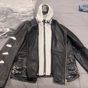 Scotch & Soda - Medium Vintage Leather Jacket with removable hood